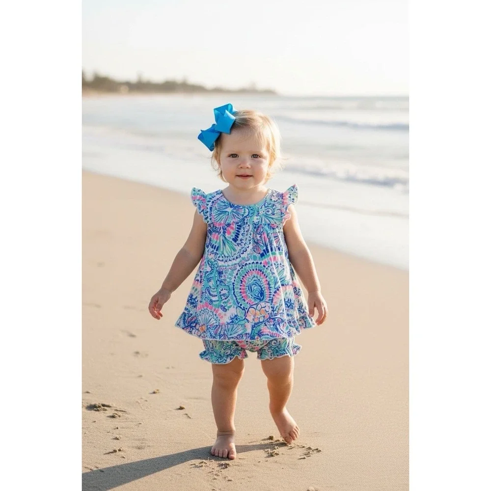 Lilly Pulitzer Dress 6 12 months Blue Grotto Commotion In The Ocean Bubble Pink